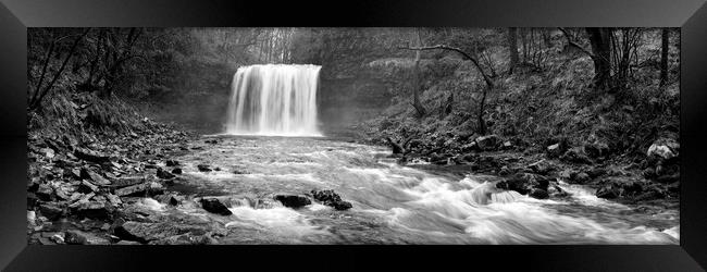 Four Falls Waterfall Wales Black and white Framed Print by Sonny Ryse