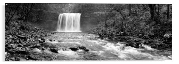 Four Falls Waterfall Wales Black and white Acrylic by Sonny Ryse
