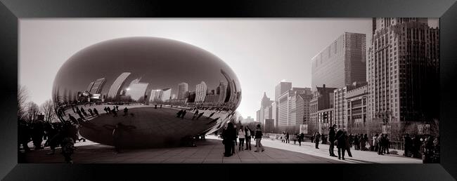 Cloud Gate Chicago USA Black and White Framed Print by Sonny Ryse
