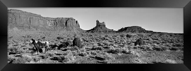Monument Valley Horse Black and White Framed Print by Sonny Ryse