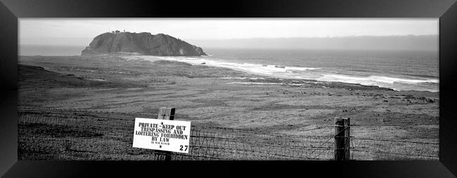 No Trespassing Big Sur California Coast Black and white Framed Print by Sonny Ryse