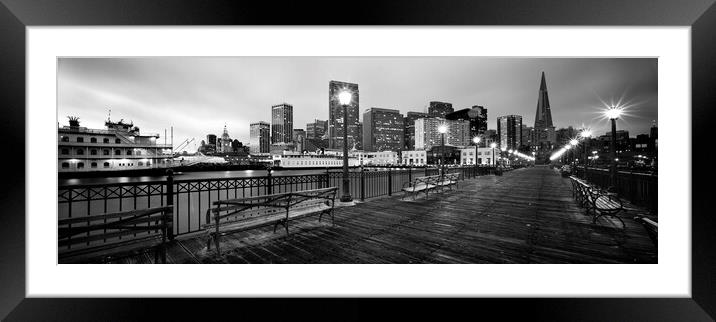 Pier 7 San Fancisco night black and white Framed Mounted Print by Sonny Ryse