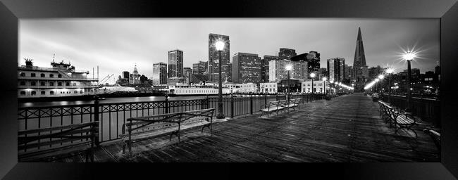 Pier 7 San Fancisco night black and white Framed Print by Sonny Ryse