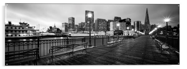 Pier 7 San Fancisco night black and white Acrylic by Sonny Ryse