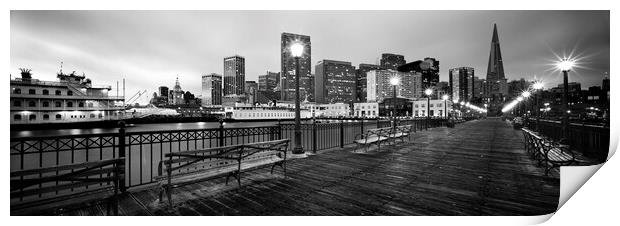 Pier 7 San Fancisco night black and white Print by Sonny Ryse