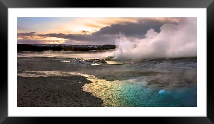 Yellowstone National Park Geyser at Sunset USA Framed Mounted Print by Sonny Ryse