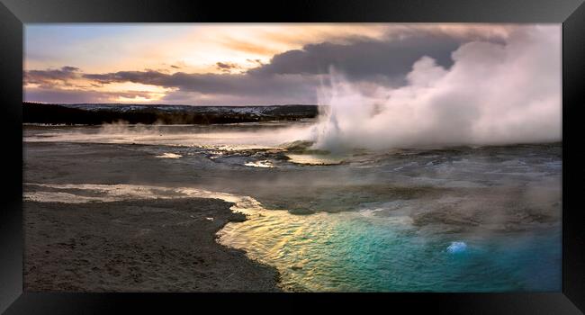 Yellowstone National Park Geyser at Sunset USA Framed Print by Sonny Ryse