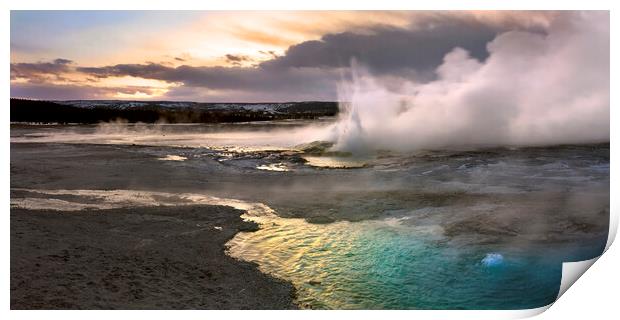Yellowstone National Park Geyser at Sunset USA Print by Sonny Ryse