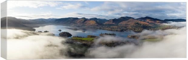 Aerial Above the Clouds of Dewentwater and Catbells in the Lake  Canvas Print by Sonny Ryse