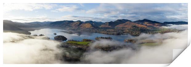 Aerial Above the Clouds of Dewentwater and Catbells in the Lake  Print by Sonny Ryse