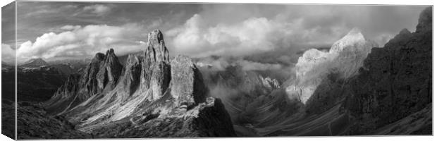 Cadini Peaks Tre Cime di Lavaredo Dolomites Italy black and whit Canvas Print by Sonny Ryse