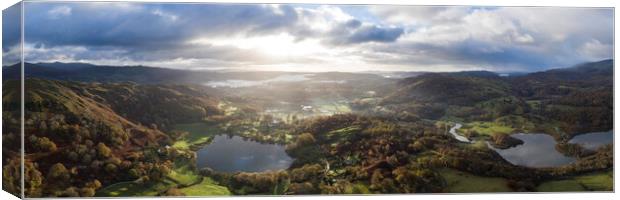Loughrigg Tarn and Elterwater aerial in autumn Canvas Print by Sonny Ryse