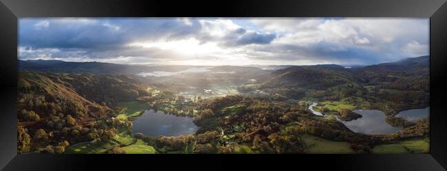 Loughrigg Tarn and Elterwater aerial in autumn Framed Print by Sonny Ryse