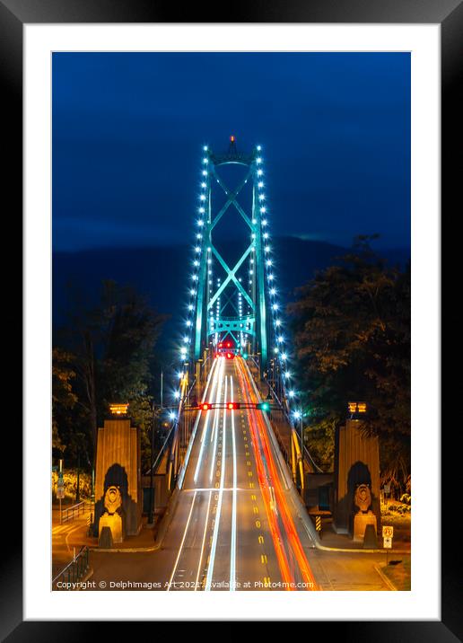 Vancouver, Canada. Lions Gate bridge at night Framed Mounted Print by Delphimages Art