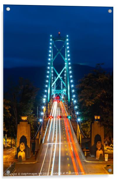 Vancouver, Canada. Lions Gate bridge at night Acrylic by Delphimages Art