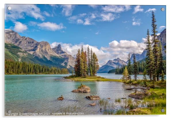 Alberta Canada. Spirit island Maligne lake Acrylic by Delphimages Art