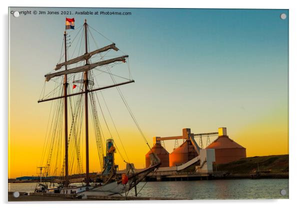 Sunset, sails and Silos Acrylic by Jim Jones