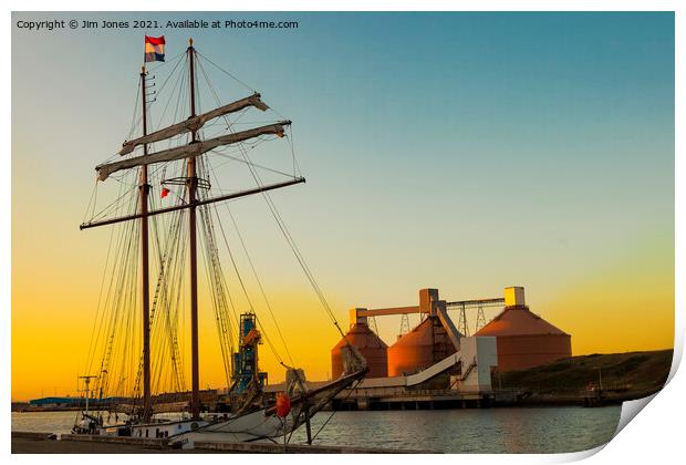 Sunset, sails and Silos Print by Jim Jones