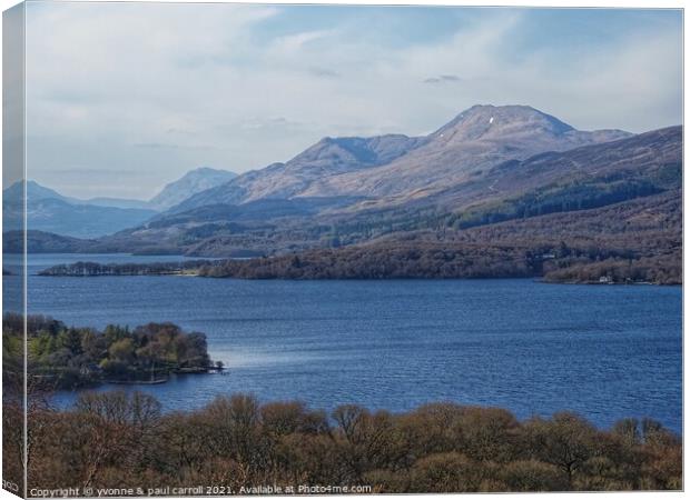 Ben Lomond and Loch Lomond from Inchcailloch summit Canvas Print by yvonne & paul carroll