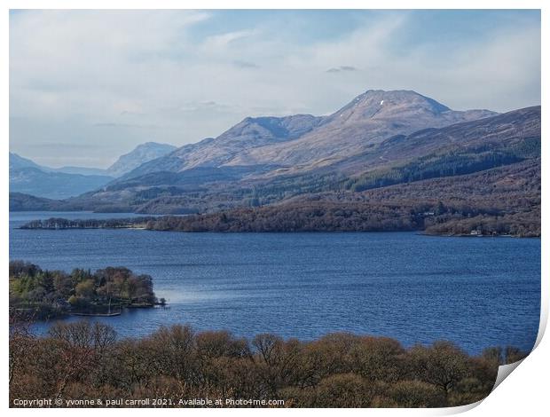 Ben Lomond and Loch Lomond from Inchcailloch summit Print by yvonne & paul carroll