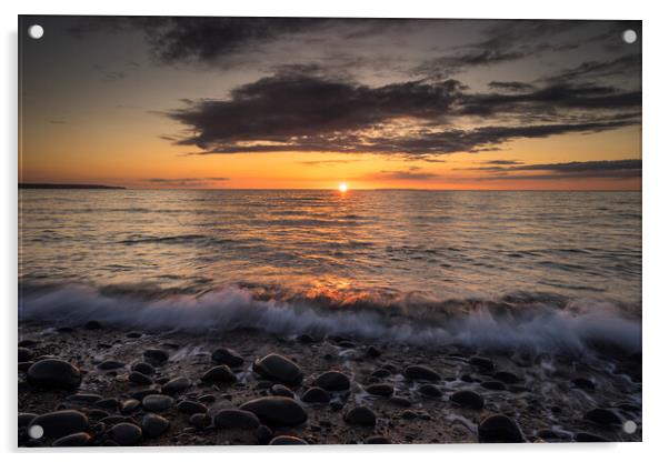 Sunset over Lundy Island from Westward Ho! Acrylic by Tony Twyman