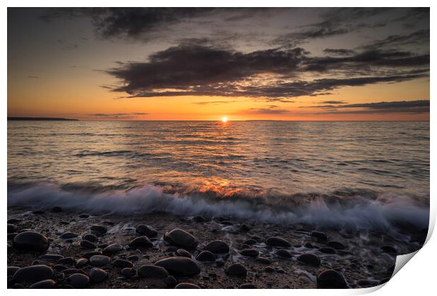 Sunset over Lundy Island from Westward Ho! Print by Tony Twyman