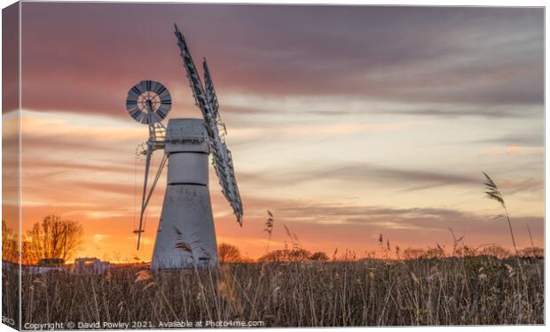 Thurne Mill Sunset Norfolk Broads Canvas Print by David Powley