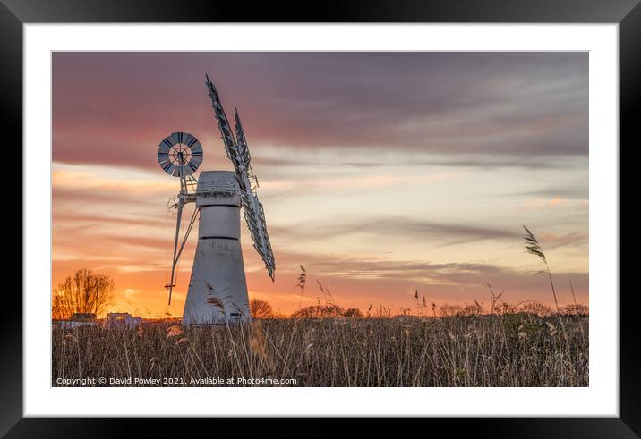 Thurne Mill Sunset Norfolk Broads Framed Mounted Print by David Powley