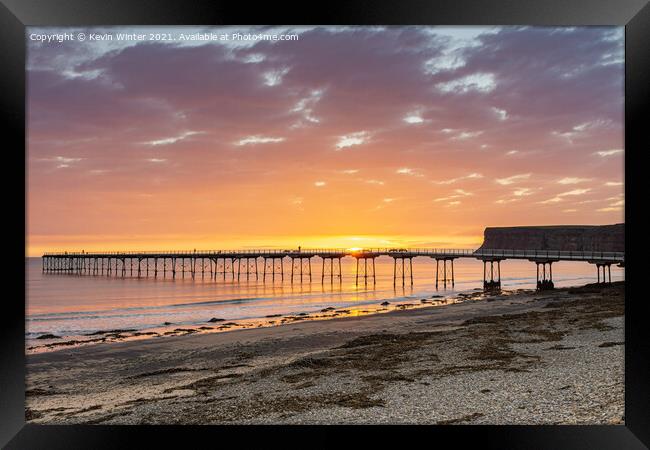 Saltburn Pier at Sunrise Framed Print by Kevin Winter