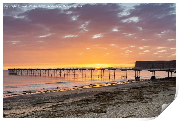 Saltburn Pier at Sunrise Print by Kevin Winter