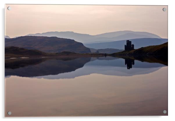 Ardvreck Castle Silhouetted and Reflected in Loch  Acrylic by Derek Beattie