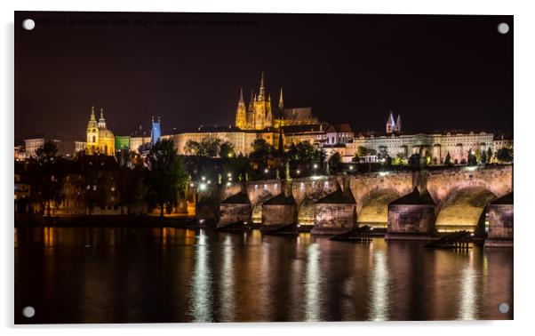 Prague at night Acrylic by Jo Sowden