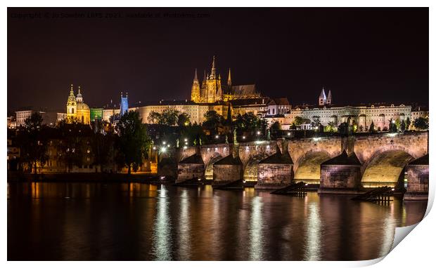 Prague at night Print by Jo Sowden