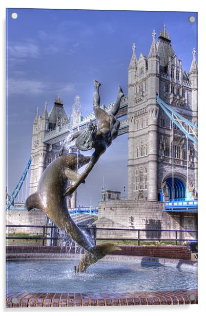 Girl with a Dolphin Tower Bridge Acrylic by David French