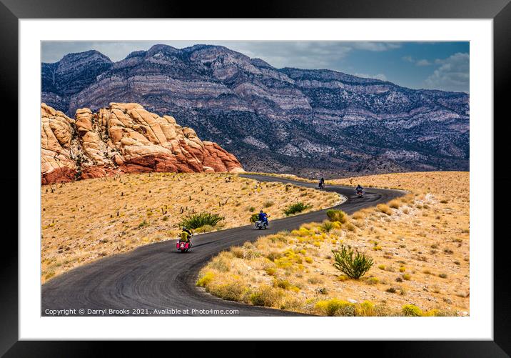 Motorcyclists on the Desert Highway Framed Mounted Print by Darryl Brooks
