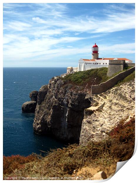 Lighthouse at the Cape St. Vincent. Algarve Print by Paulina Sator