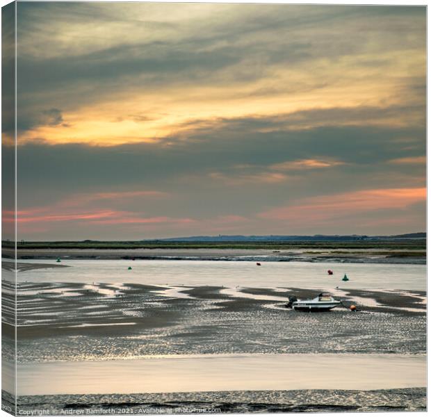 Wells Harbour Entrance, low tide Canvas Print by Andrew Bamforth