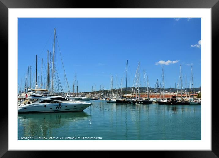 Yachts docked in Palma de Mallorca port Framed Mounted Print by Paulina Sator