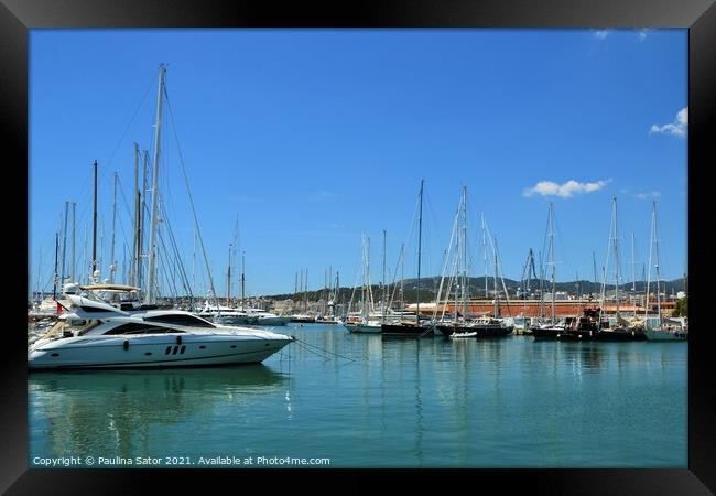 Yachts docked in Palma de Mallorca port Framed Print by Paulina Sator