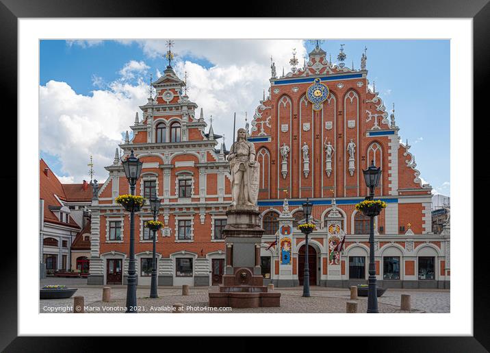 House of the Black Heads and Roland Statue in Riga Framed Mounted Print by Maria Vonotna