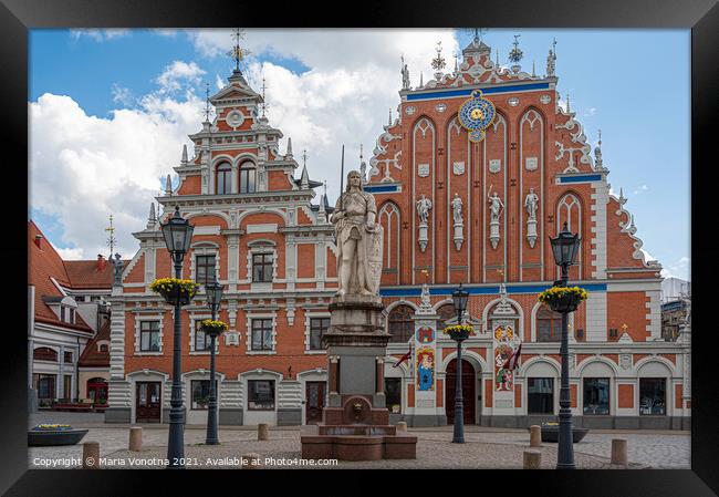 House of the Black Heads and Roland Statue in Riga Framed Print by Maria Vonotna