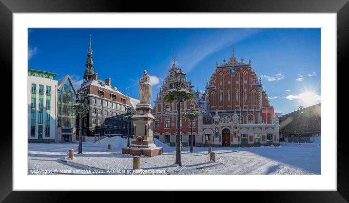 Town hall square in Riga, Latvia.  Framed Mounted Print by Maria Vonotna