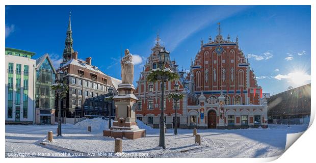 Town hall square in Riga, Latvia.  Print by Maria Vonotna