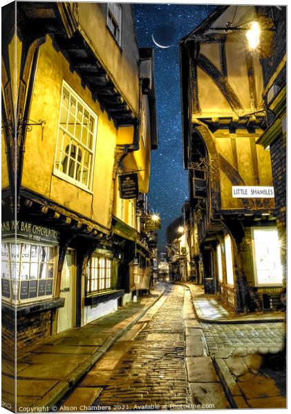 Starry Night in York Shambles Portrait Canvas Print by Alison Chambers