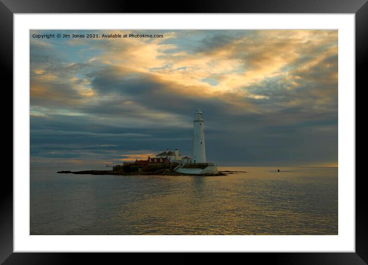 St Mary's Island becalmed Framed Mounted Print by Jim Jones