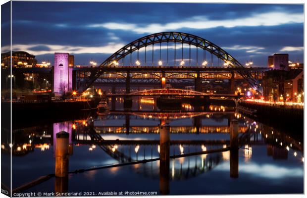 Tyne Bridge at Dusk Newcastle Gateshead Canvas Print by Mark Sunderland