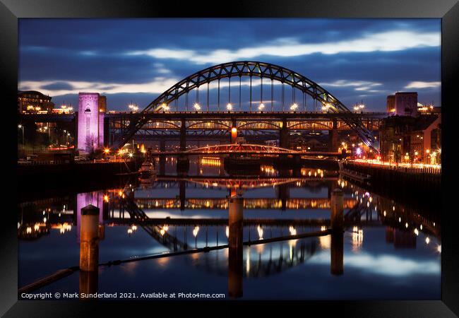 Tyne Bridge at Dusk Newcastle Gateshead Framed Print by Mark Sunderland