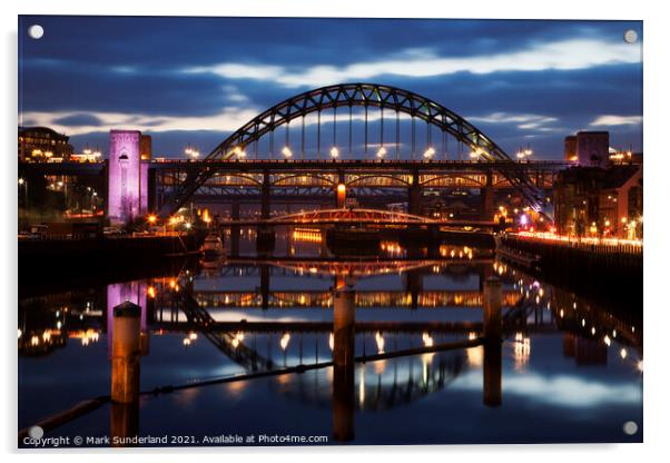 Tyne Bridge at Dusk Newcastle Gateshead Acrylic by Mark Sunderland