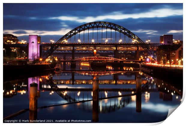 Tyne Bridge at Dusk Newcastle Gateshead Print by Mark Sunderland