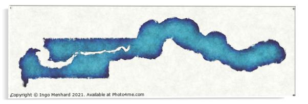 Gambia map with drawn lines and blue watercolor illustration Acrylic by Ingo Menhard